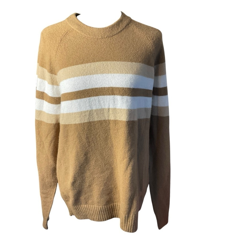 Michael Kors Tan Crewneck Sweater with Striped Pattern